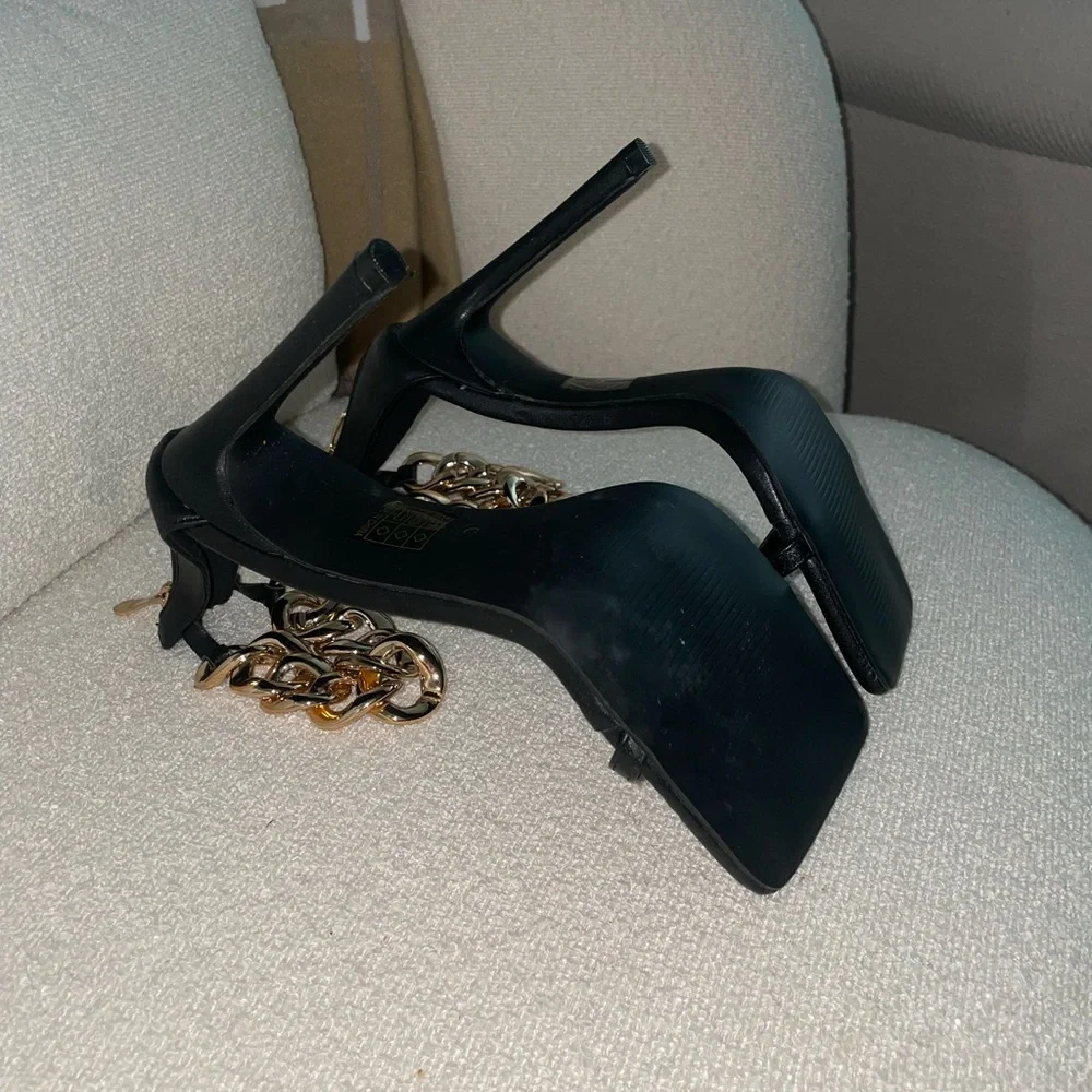 Gold Chunky Ankle Strap High Heels - Picture 8 of 16